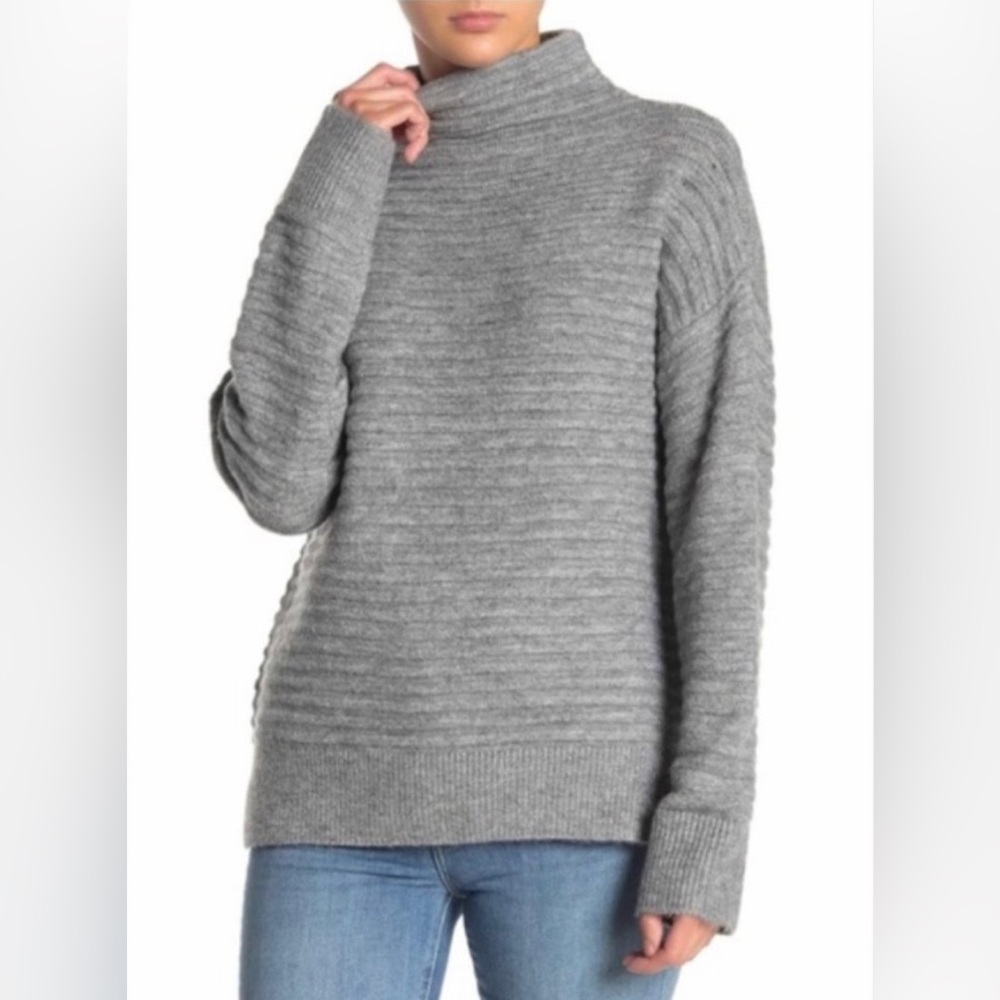 Melloday Ribbed Mock Neck Sweater - Grey, S